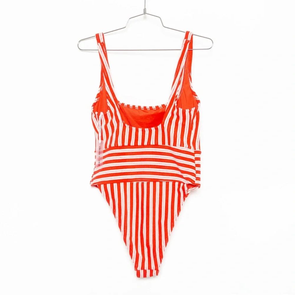 Forever 21 Red White Striped Terry Monokini High-Leg One-Piece Swimsuit – Size L - Picture 5 of 13
